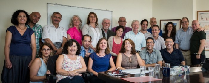 Rabbi Frank meeting with Israeli, Paiestinian and Jordanian FoEME staff and fellow members of International Advisory in Tel Aviv, July 2014 photo